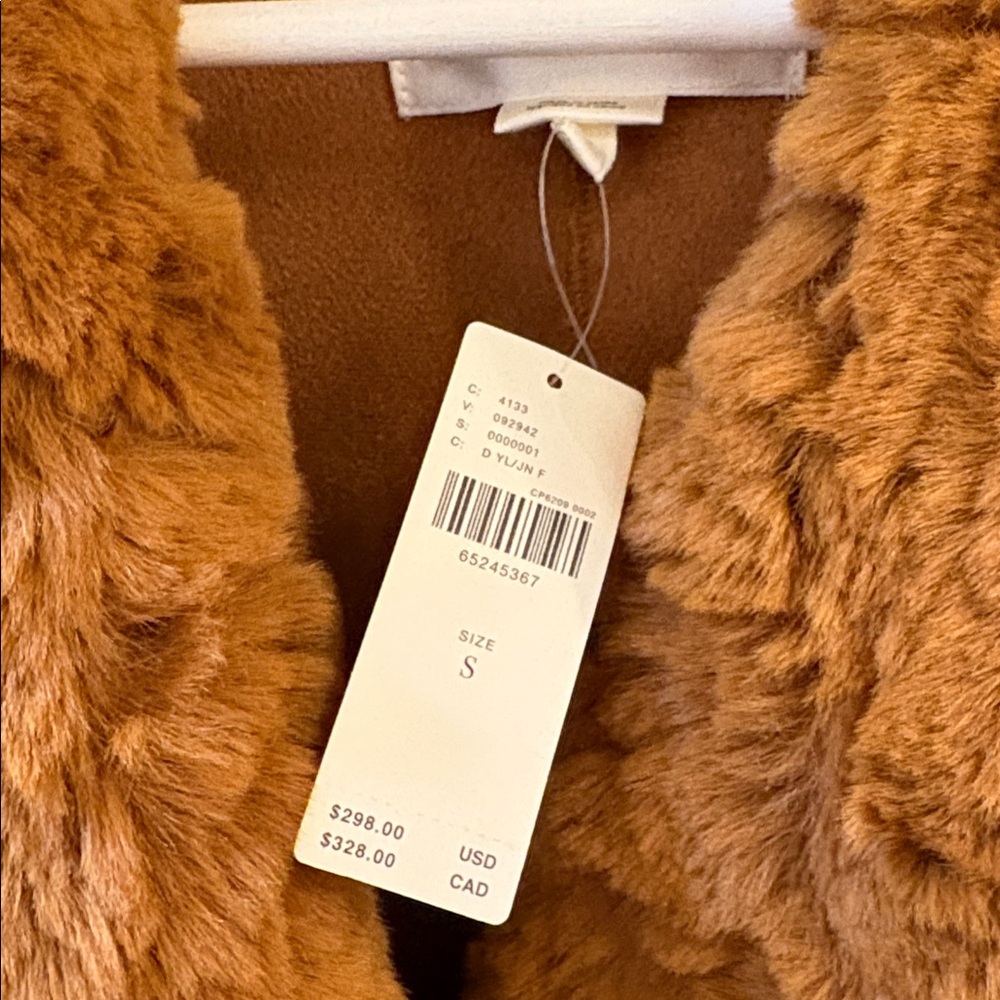NEW Anthropologie Brown Faux Fur Long Double Breasted Preppy Button Coat S 6 - Picture 4 of 11